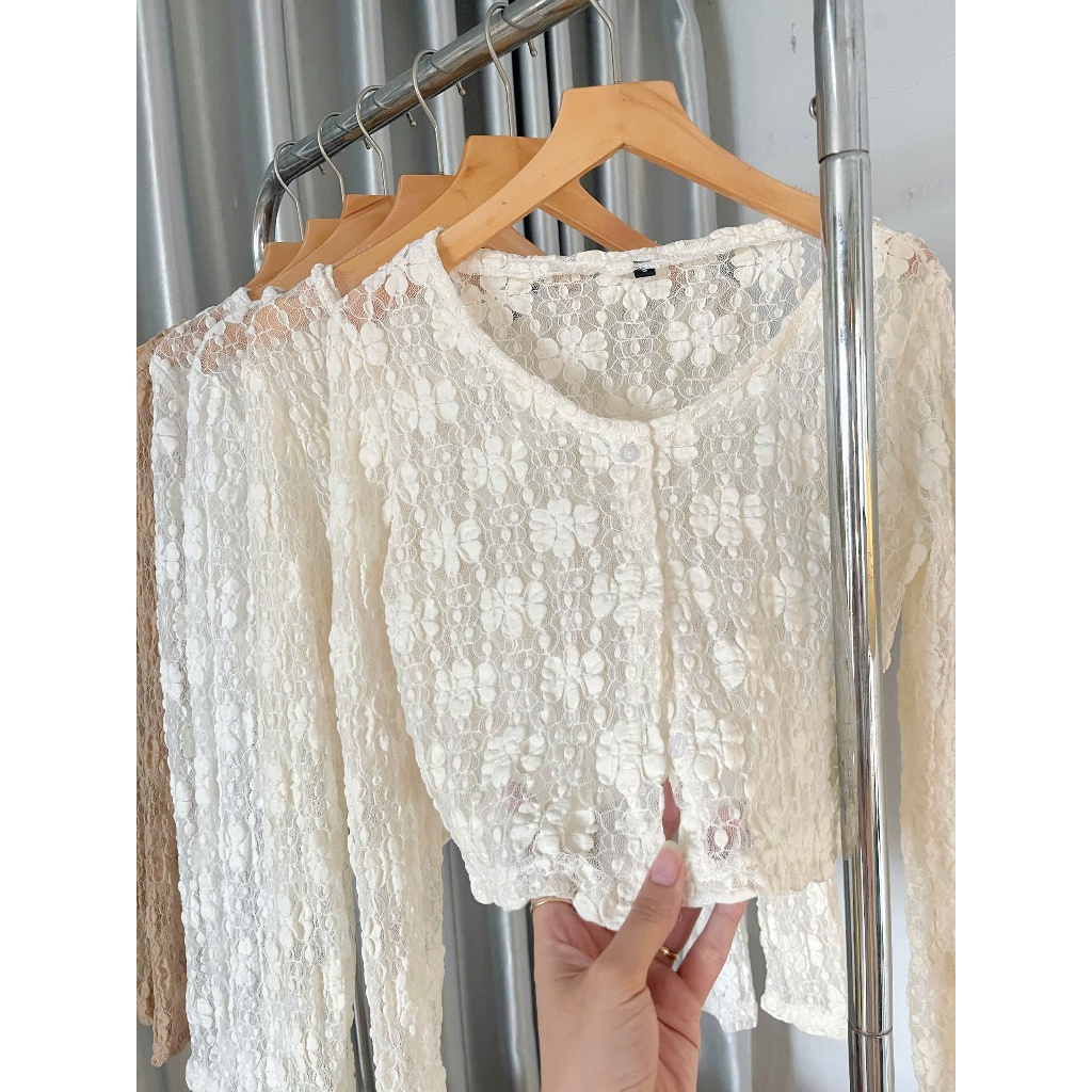 Áo cardigan mỏng ren hoa dáng lửng Ha25_CÚC Haluu Store thích hợp khoác ngoài cho mùa hè | BigBuy360 - bigbuy360.vn