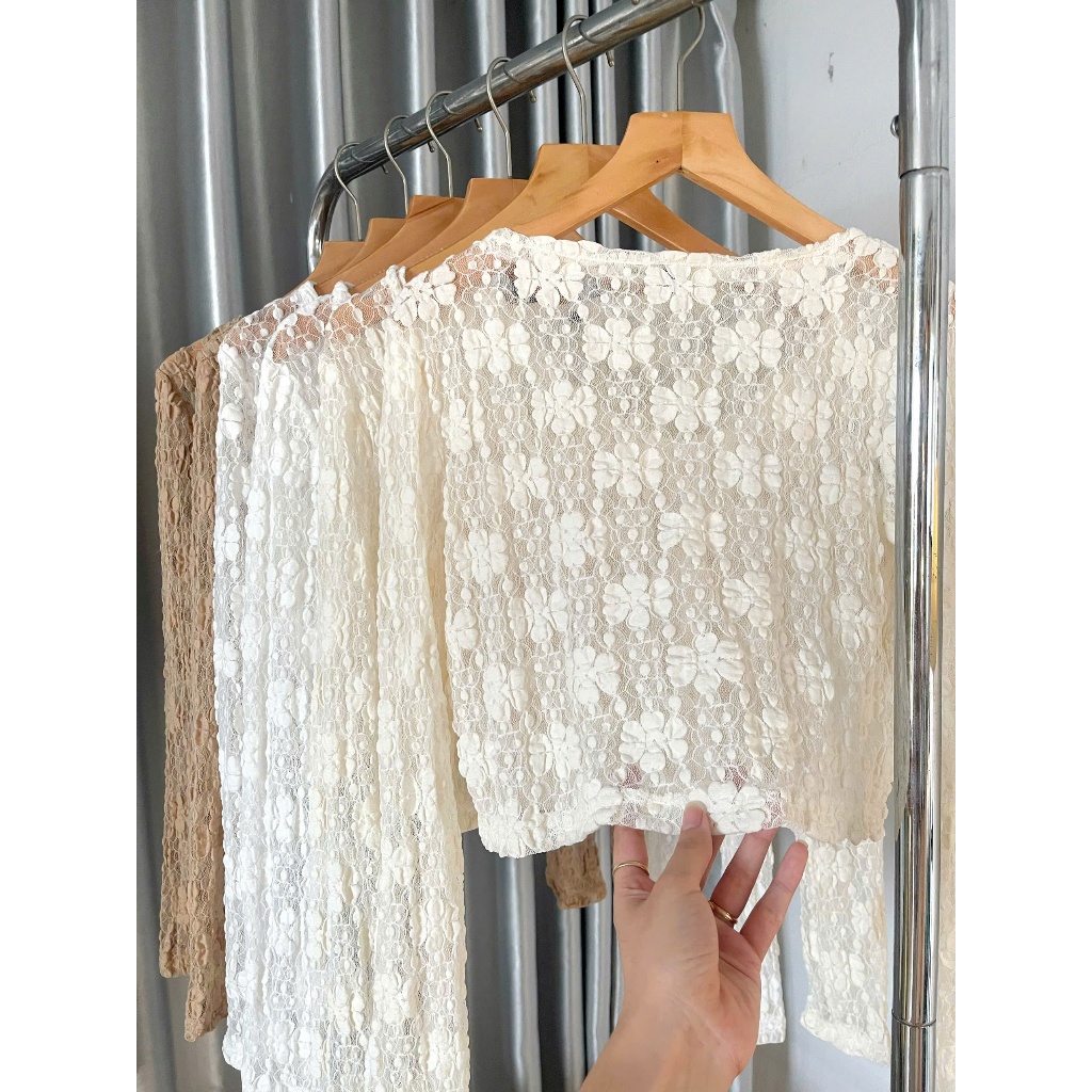 Áo cardigan mỏng ren hoa dáng lửng Ha25_CÚC Haluu Store thích hợp khoác ngoài cho mùa hè | BigBuy360 - bigbuy360.vn