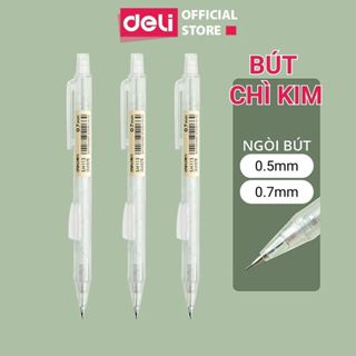  Bút Chì Kim Bấm Thân Bấm Đầu Ngòi 0.5 0.7mm Cao Cấp Kèm Đầu Tẩy Deli - Bút Chì Cơ Học Thay Ngòi Cho Học Sinh Văn Phòng 