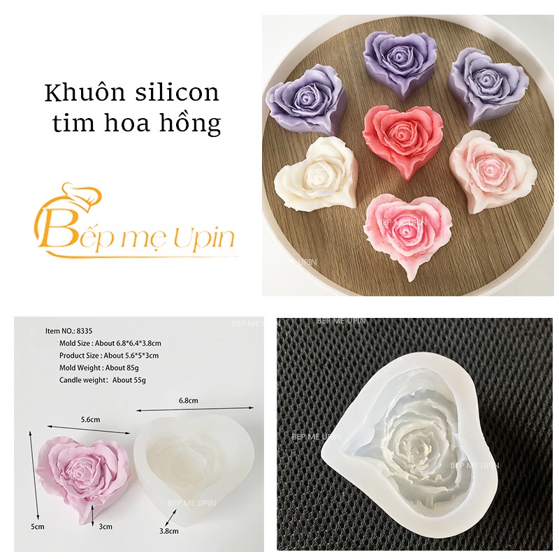 Khuôn silicon tim hoa hồng hồng tim mã HT08  nhấn xôi, fondant, socola, nến hanmade