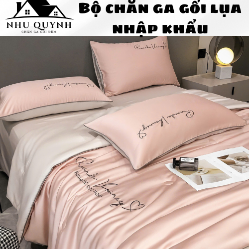 Bộ chăn ga gối lụa Romantic city home chăn hè, chất liệu mềm mướt đơn sắc sang trọng sẵn hàng
