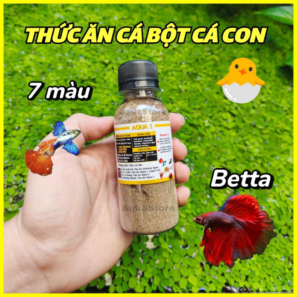 ( TRẠI DÙNG ) Cám AQUA  - Thức ăn cho Cá Con,Cá Bột Betta 7 màu🐣