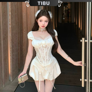 Set Áo Ren Cúp Ngực Phối Chân Váy Bí Cạp Bẻ Lạ Mắt TIBU Set Đồ Nữ Sang Chảnh Đi Chơi Dự Tiệc Biển B450