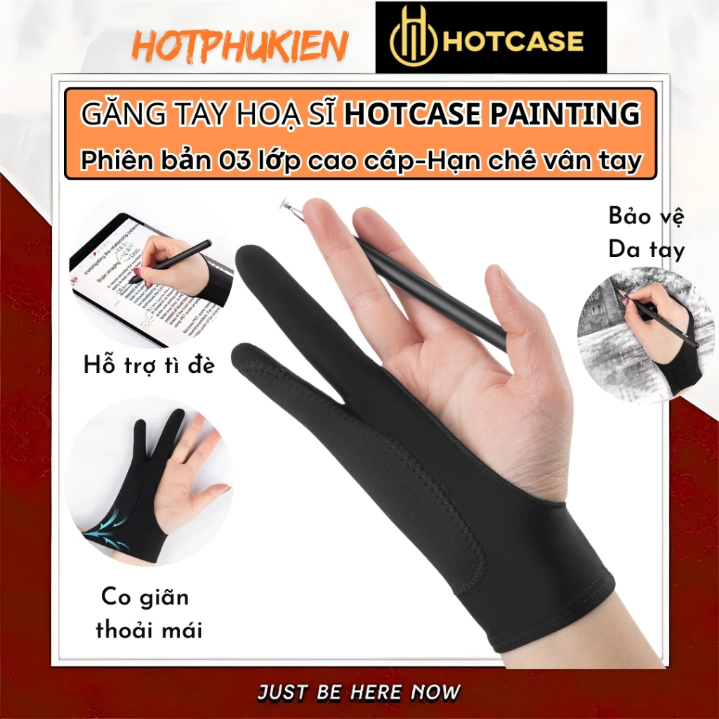 Găng tay hoạ sĩ 03 lớp cảm ứng HOTCASE PAITING hỗ trợ tì tay vẽ trên điện thoại, máy tính bảng, wacom, chống mồ hôi vân