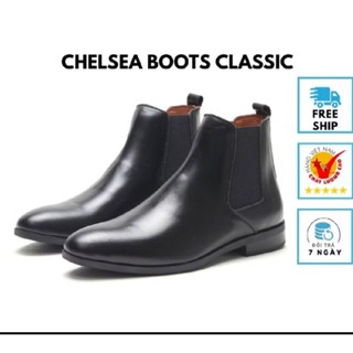 Giày chelsea boot cao cổ trơn kết hợp hai mang chun giày dự tiệc nam da sít Hàng kĩ đế cao su khâu may chắc chắn m g3