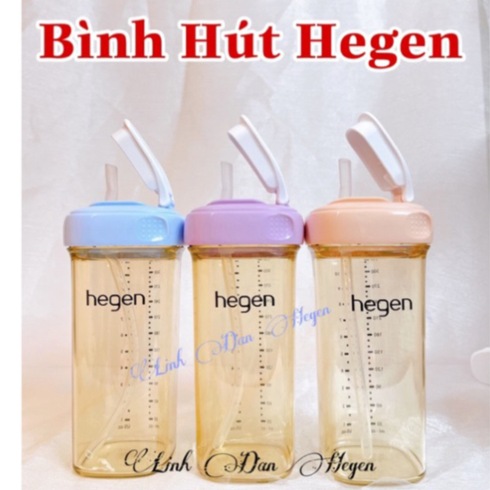 Chính Hãng- Bình hút Hegen 240ml 330ml màu xanh- hồng- ghi- tím, nắp hegen có ống hút