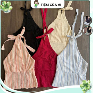 Áo Yếm Croptop Chất Linen Cột Dây Lưng Bo Chun Hot Trend, Áo Kiểu Nữ