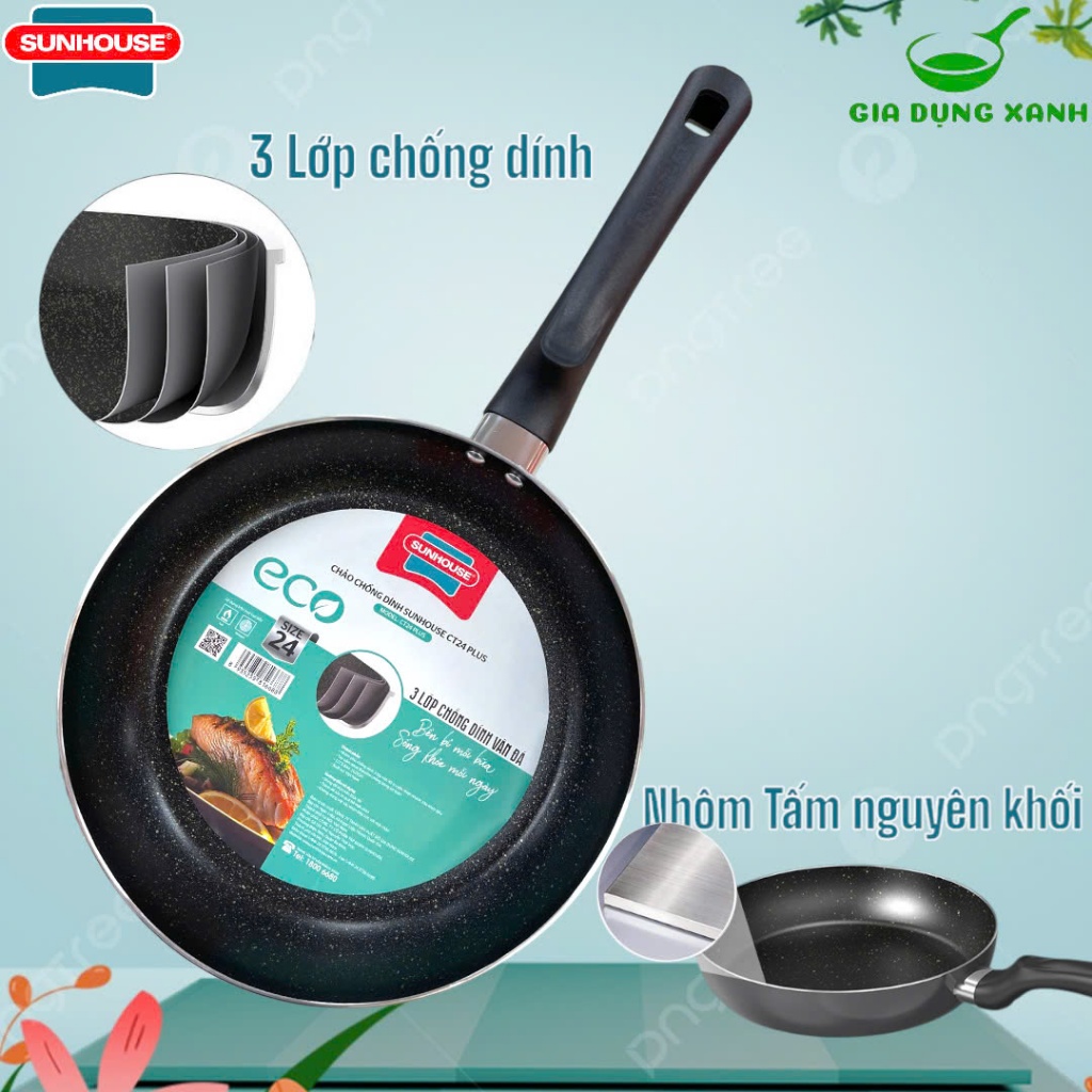 Chảo trơn chống dính vân đá  SUNHOUSE 18-30cm (Không dùng trên bếp từ)