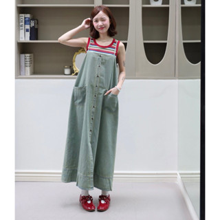 (Hàng sẵn) Đầm yếm jean suông dáng rộng có túi trước phối với áo len sát nách xinh xắn - gocnhavit.fordaily