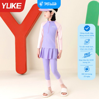Set váy bơi màu tím YUKE cho bé gái gồm áo bơi tay dài váy và quần bơi dài che chống nắng Mirilik