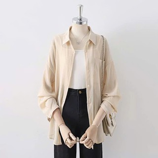 (KÈM ÁO DÂY) SET Áo Sơ Mi nữ Tơ hàn Mềm Mát Mỏng nhẹ kèm áo 2 dây o somi khoác ngoài đi chơi đi biển  LAMO- B1413