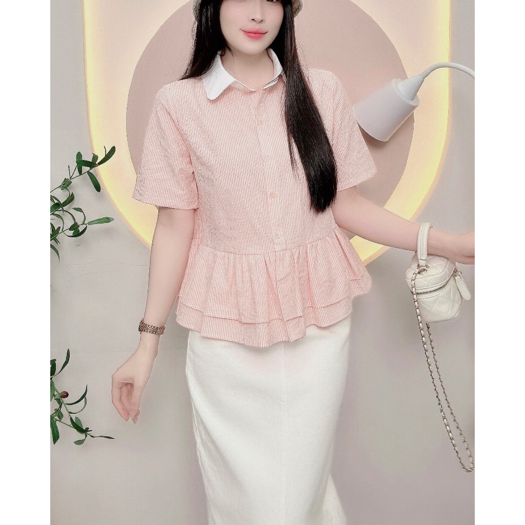 Áo sơ mi kẻ sọc cọc tay nữ dáng babydoll xinh xắn trẻ trung  LAMO- B1415 | BigBuy360 - bigbuy360.vn