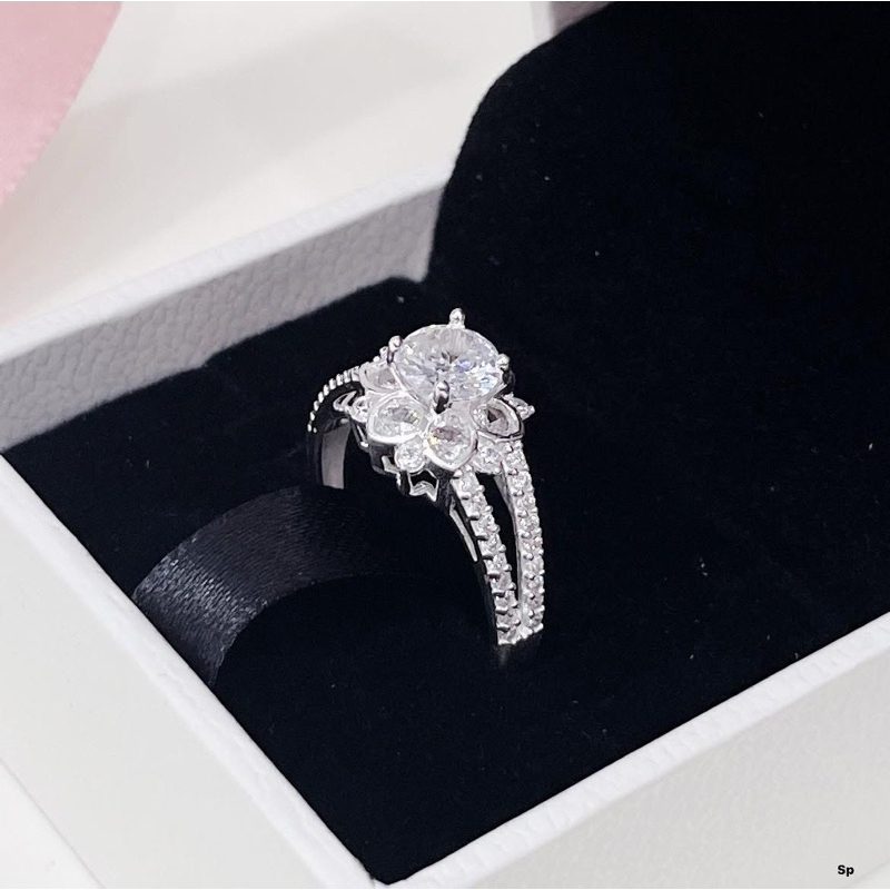 Nhẫn nữ hoa sen đính đá chuẩn bạc ta sáng đẹp - THU HUONG SILVER