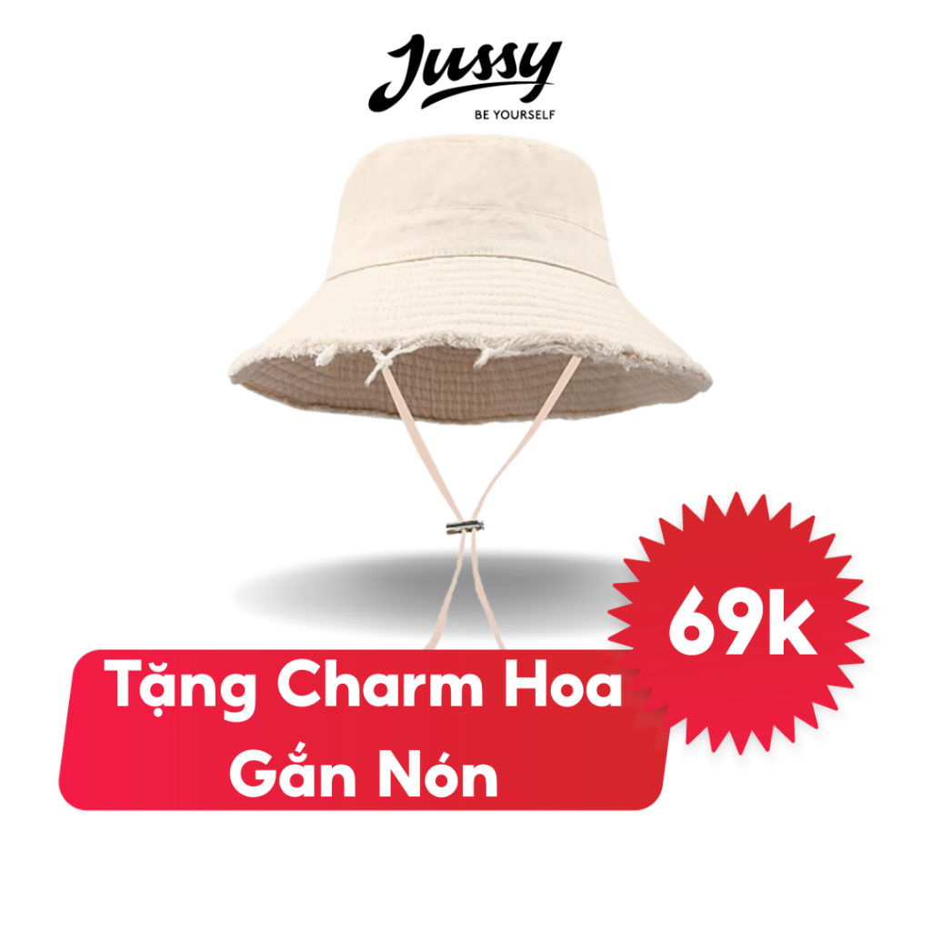 Mũ Bucket Tua Rua JB08 Jussy Official Rộng Vành Che Nắng Vải Cotton Mềm Mịn Phong Cách Hàn Quốc Form