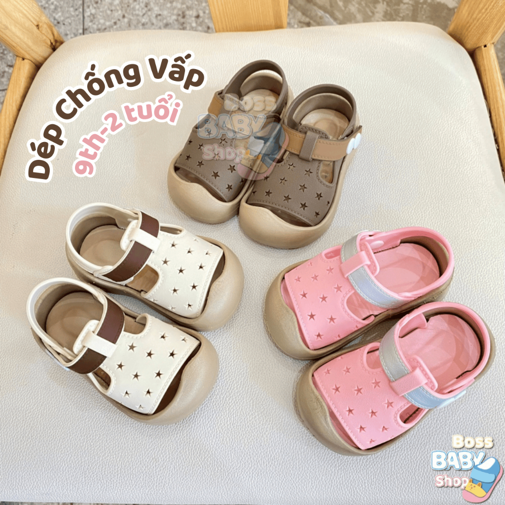 Sandal Tập Đi Cho Bé 0-2 Tuổi Quai Bấm Nhựa Dẻo Mềm Nhẹ Êm Chống Vấp Phối Màu Ngôi Sao ( MX-912 )