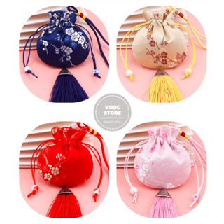 Túi Gấm Thổ Cẩm Thêu Hoa Dây Tua Rua Quà Tặng May Mắn Cát Tường Gắn Túi Treo Phòng Tiện Lợi