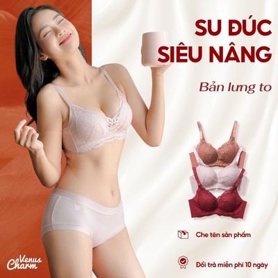 Áo lót nữ Venus Charm ren đệm dày nâng ngực 6cm cho form ngực nhỏ bản lưng to 6018