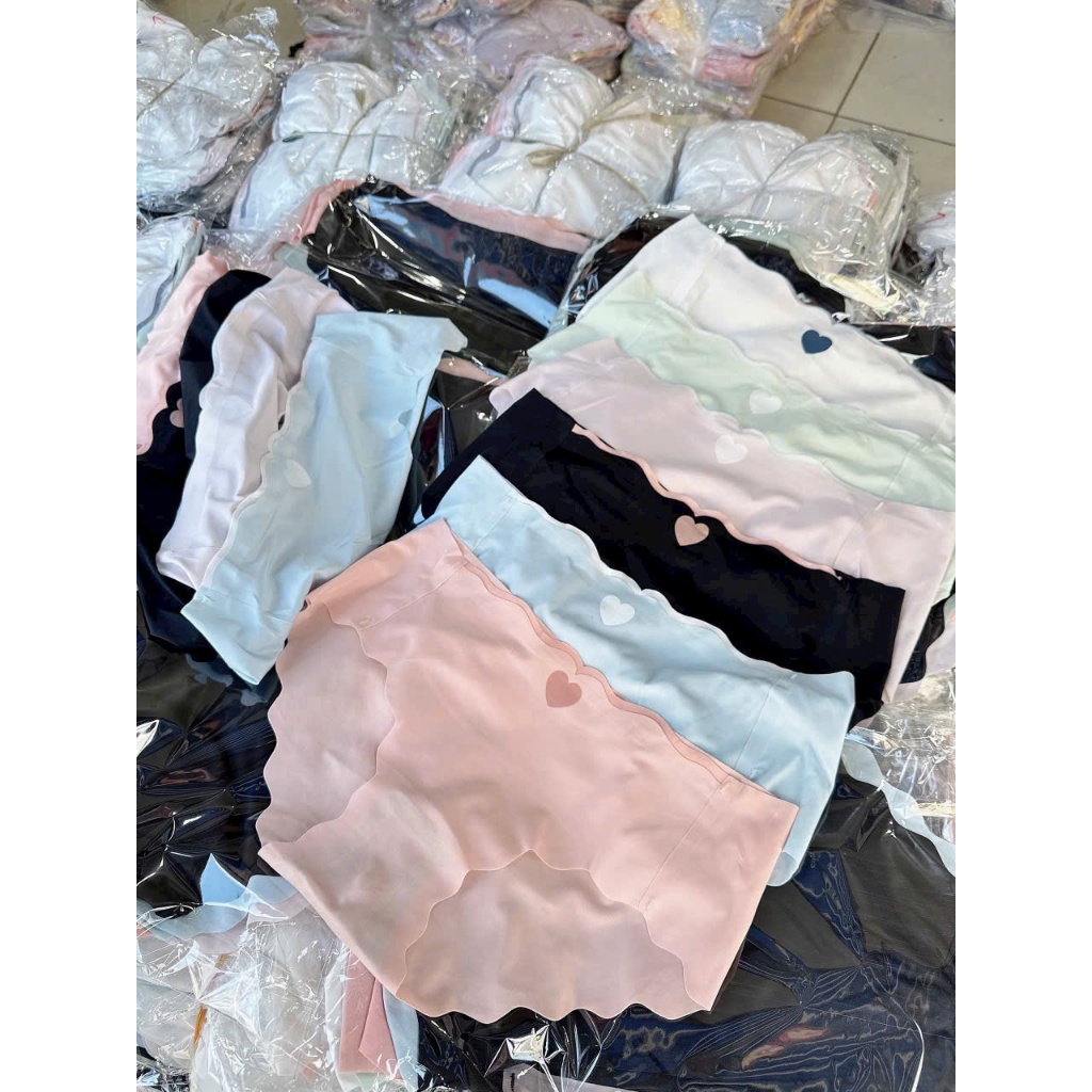 Combo 10 quần lót nữ không viền, quần chip su bigsize cao cấp họa tiết trái tim, viền sóng, kháng khuẩn, cạp thấp - S87