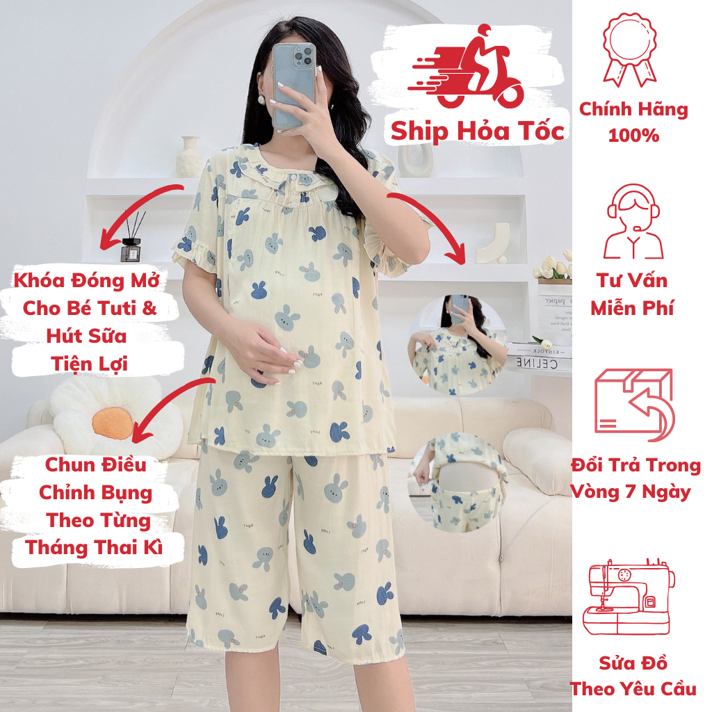 [BEST SELLER] ( 40kg - 85kg ) Đồ Bộ Bầu Và Sau Sinh , Cổ Cúc Cộc , Đũi Lụa Hàn , Siêu Mát , OK , MCN