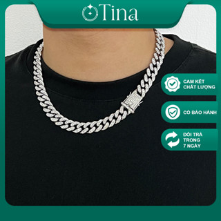  Dây chuyền nam Cuban đính đá vòng cổ titan không đen gỉ màu bạc 50cm 