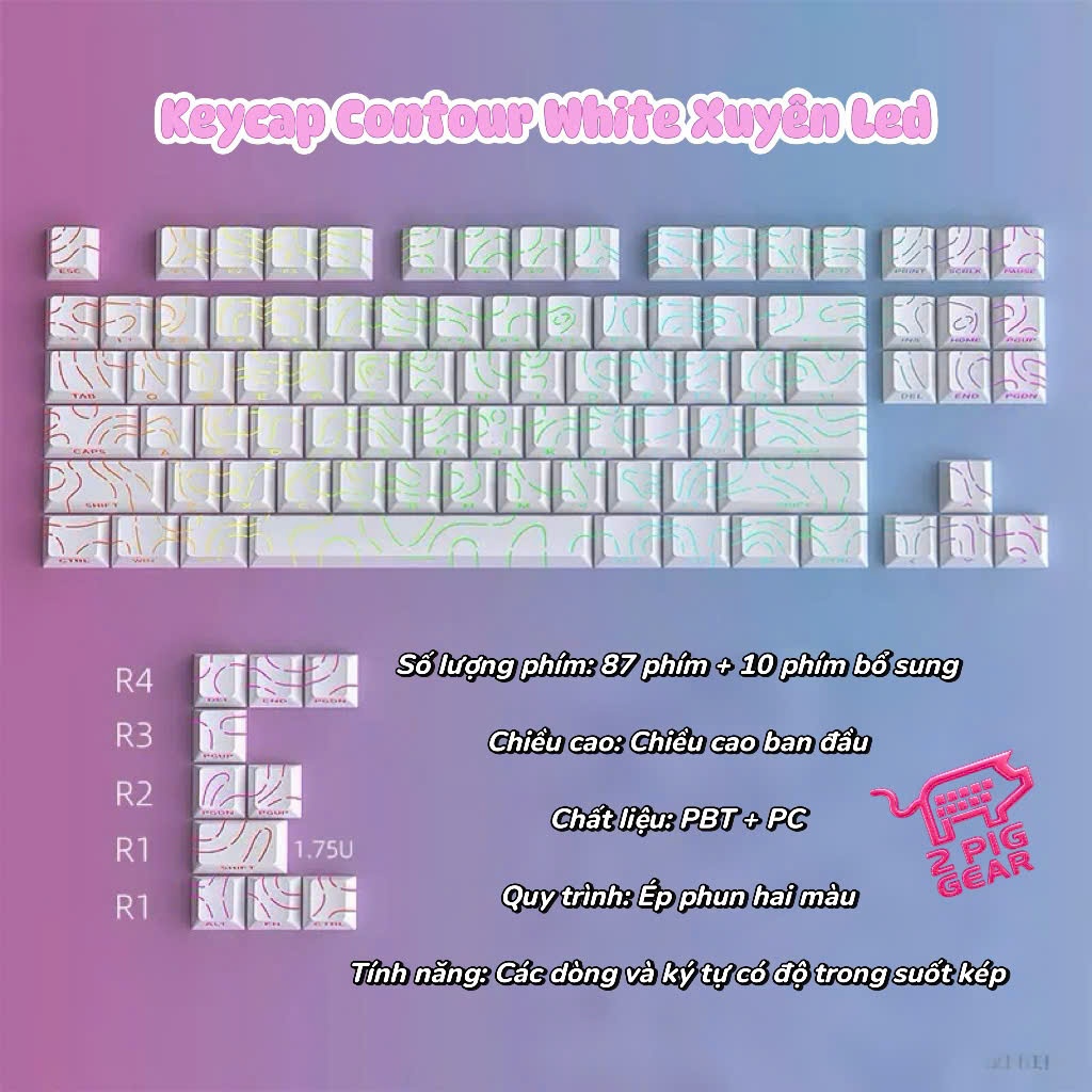 [HÀNG LOẠI 1 Full BOX] Keycap PBT Vân Xuyên LED | Topographic 4.0 | Contour Dùng Cho Bàn Phím Cơ Led RGB