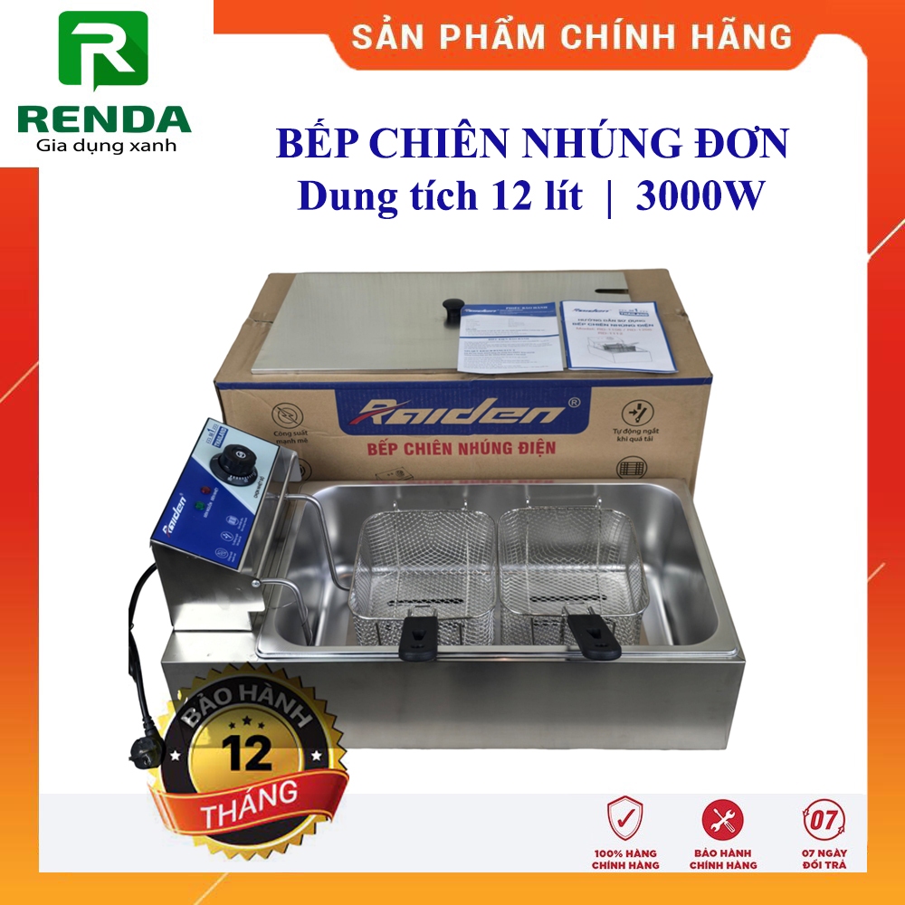 Bếp chiên nhúng ngập dầu 12L đơn Raiden RD-1112, công suất 3000W, 2 rổ chiên-Hàng chính hãng