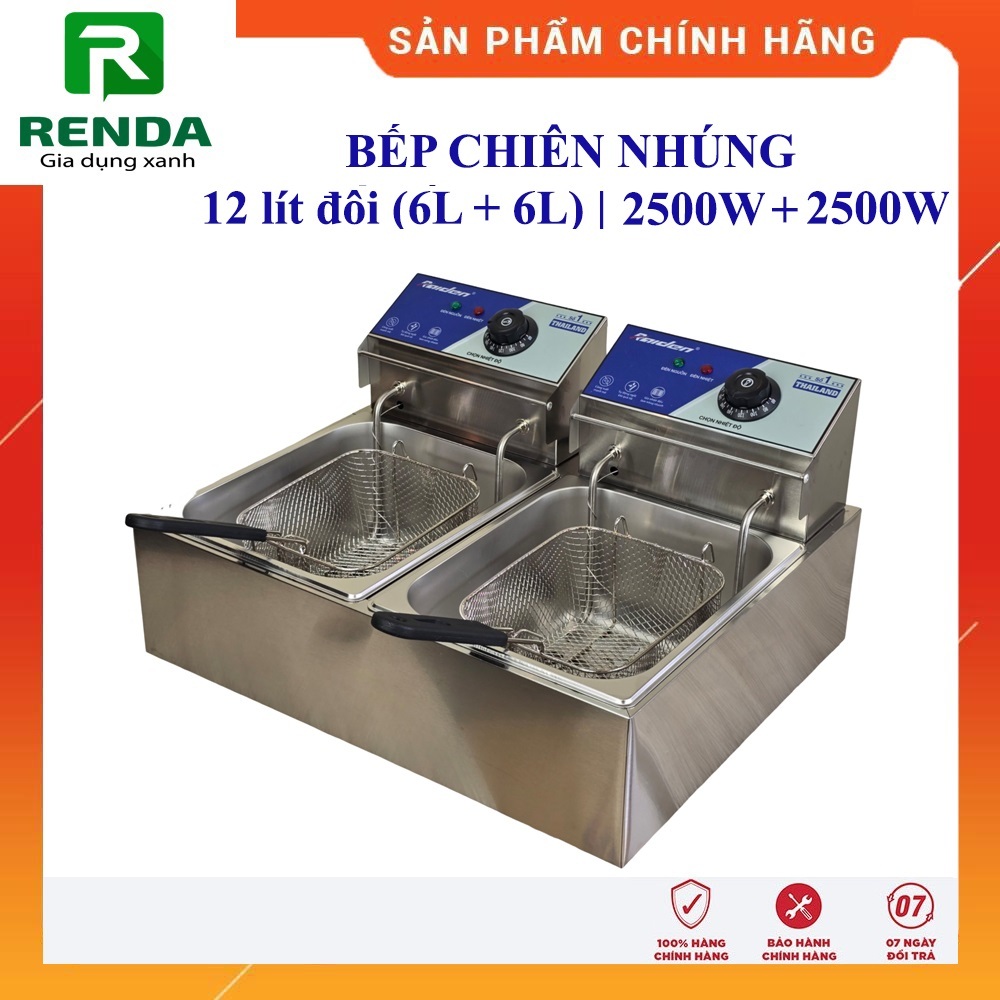 Nồi chiên nhúng ngập dầu, bếp chiên nhúng 12L đôi 6L + 6L Raiden, bảo hành 12 tháng