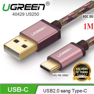 Cáp USB 2.0 to USB C UGREEN 40429 US250 (Sạc & truyền dử liệu 480Mbps,đầu Mạ vàng,dây dù dài 1M)