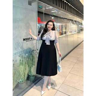 Béo Design bigsize Nữ - Đầm phối áo voan tay lỡ Nữ bigsize 50kg đến 100kg