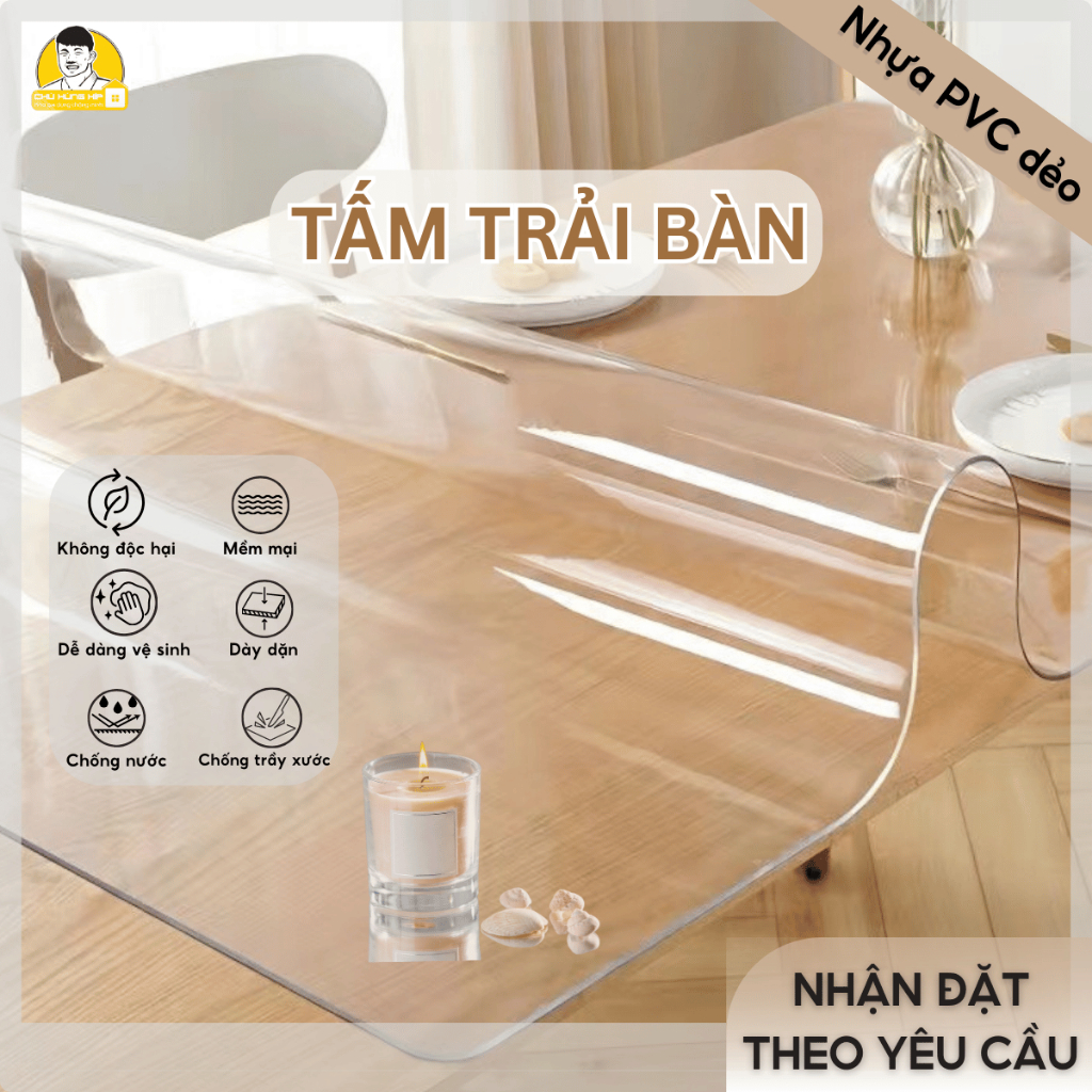 Khăn Trải Bàn Bằng Nhựa PVC Trong Suốt Dày 1mm 2mm, Tấm Lót bàn Ăn, Tấm Nhựa PVC Trải Giường