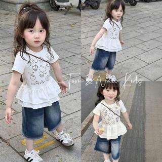  S457- Set áo thun bèo phối quần Short bò cho bé gái size từ 8-35Kg 