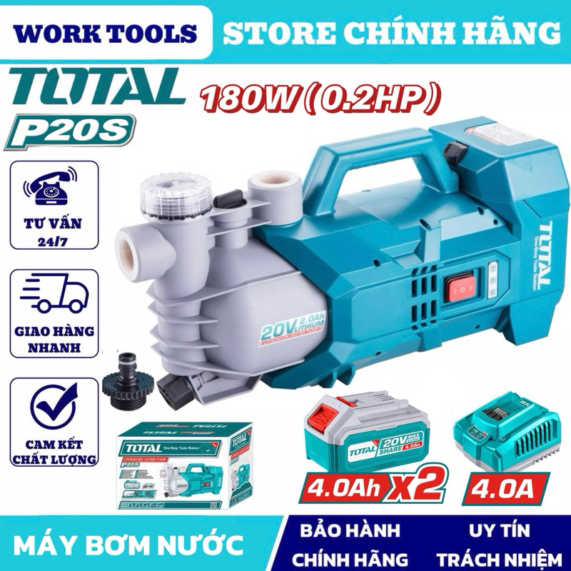 TOTAL Máy bơm nước dùng pin 20V 0.2HP (180W) TGWPLI201801 < Hàng Chính Hãng >