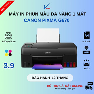  Máy in phun màu Canon Pixma G670 đa chức năng in ảnh A4 Wifi chính hãng - in màu sắc nét. Kèm mực 