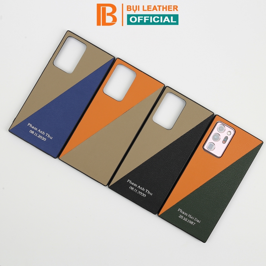 Ốp lưng Samsung thủ công da epsom cao cấp phối màu, viền TPU chống sốc OP104 Bụi Leather