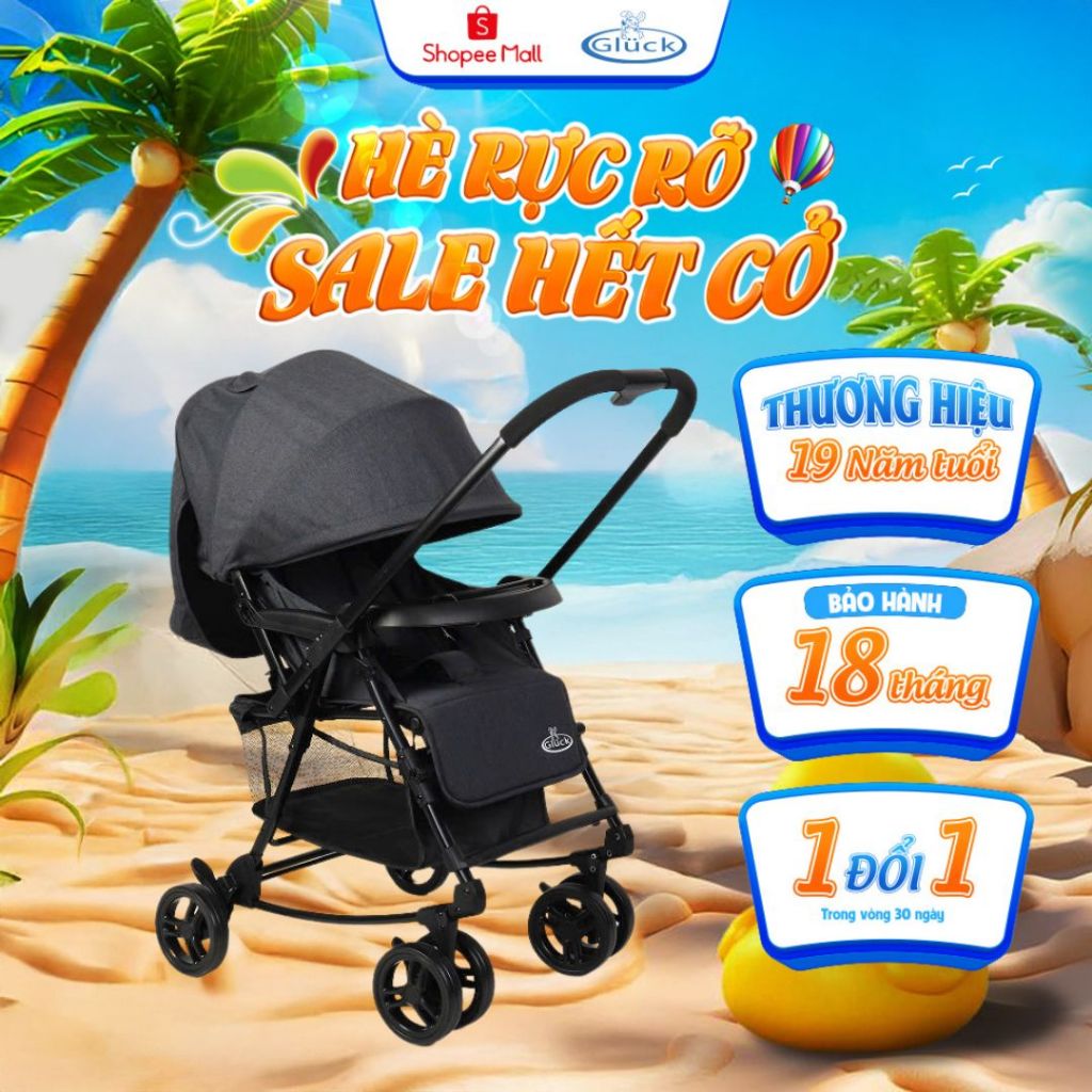 Xe Đẩy Bập Bênh Em Bé 2 Chiều Gấp Gọn GLUCK C9 - Có Khay Bàn Ăn, 3 Mức tựa lưng