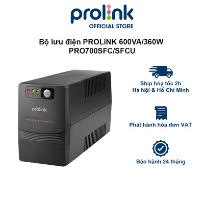 Bộ lưu điện UPS PROLiNK PRO700SFC (650VA) công suất 360W, sạc siêu nhanh, dùng cho PC, Wifi, Camera