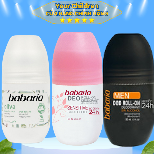 Lăn Khử Mùi Babaria Chính Hãng 50ml – Dùng Cho Nam Nữ, Khô Thoáng 24h