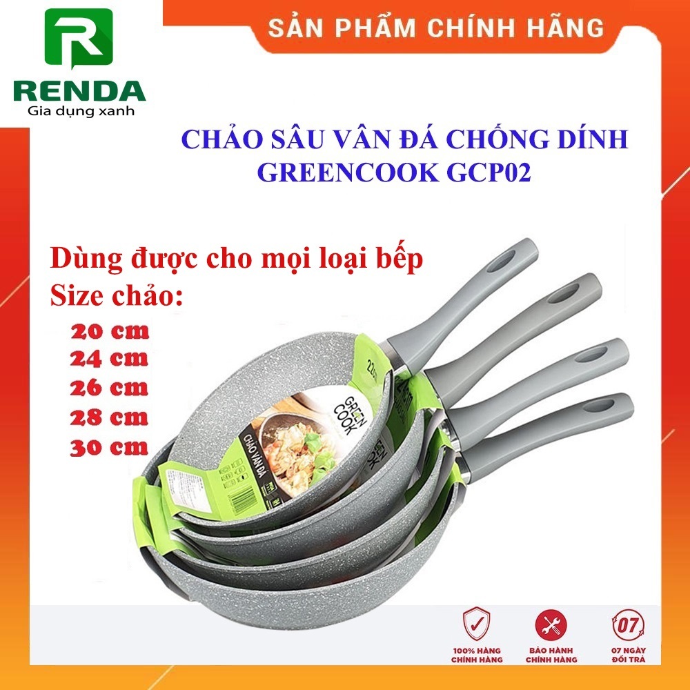 Chảo sâu đáy từ vân đá chống dính Green Cook GCP02 size 20-24-26-28-30cm