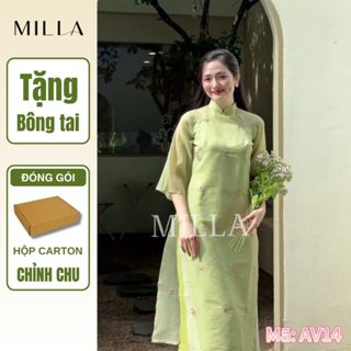 [HỎA TỐC] Áo Dài Cách Tân Màu Xanh Cốm Nữ 4 Tà Áo Dài Tơ Óng Đẹp Thêu Hoa MLAV14