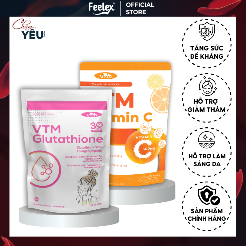 Combo viên uống VTM Glutathione và Vitamin C tăng cường sức đề kháng