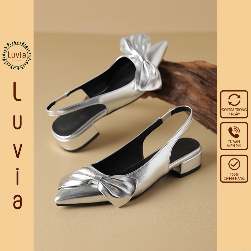 Giày cao gót 3 phân mũi nhọn đính nơ dễ thương Luvia 204CG (Giày form rộng, chân gầy mỏng lùi 1 size)