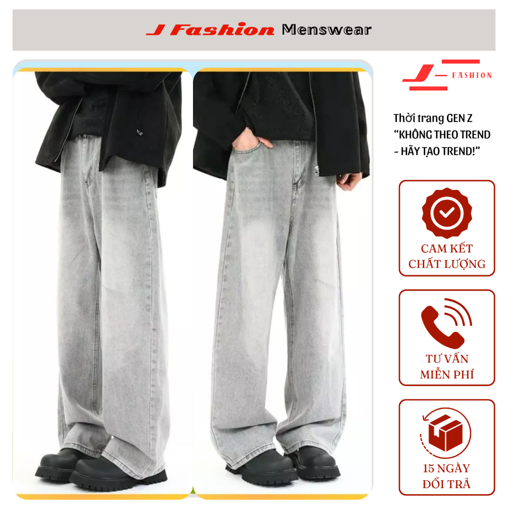 Quần Jean Nam Ống Suông J FASHION, Quần Jean Nam Baggy Ống Rộng Cao Cấp Màu Wash, FASHION GenZ