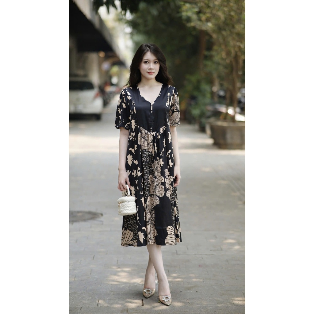 B23 - Váy lụa trung niên che khuyết điểm cực tốt khi đi chơi , dự tiệc . Mã B23