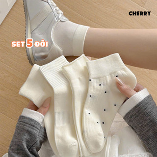 Set tất nữ 5 đôi màu trắng ngà xinh xắn – Thiết kế đơn giản, nhẹ nhàng, thanh lịch