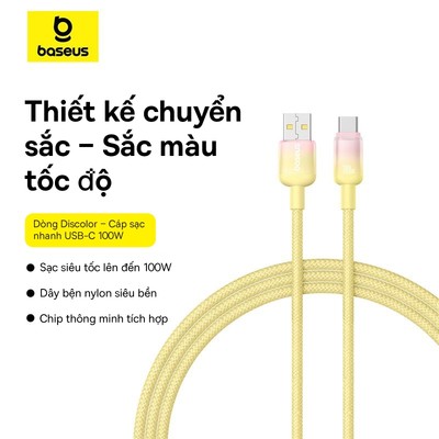 Dây cáp sạc nhanh Baseus Discolor USB sang Type C 100W cho Huawei Xiaomi Cáp truyền dữ liệu chính hãng