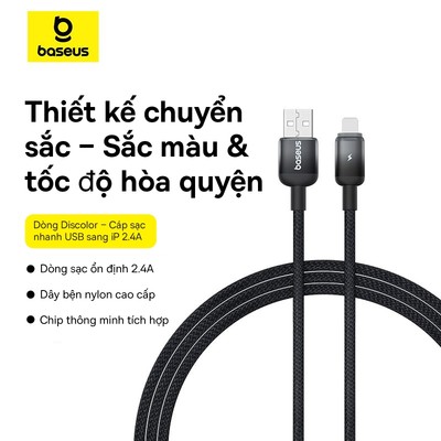 Dây cáp sạc nhanh Baseus Discolor USB sang ip 20W cho Phone 11 12 13 14 Pro Max Cáp truyền dữ liệu chính hãng dài 1m 2m