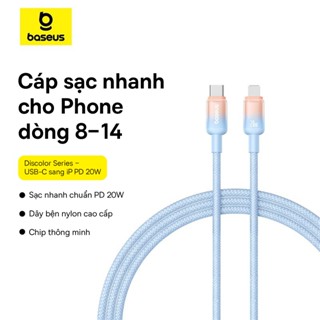Dây cáp sạc nhanh Baseus Discolor Type C sang iP 20W cho Phone 11 12 13 14 Pro max Cáp truyền dữ liệu chính hãng 1m 2m