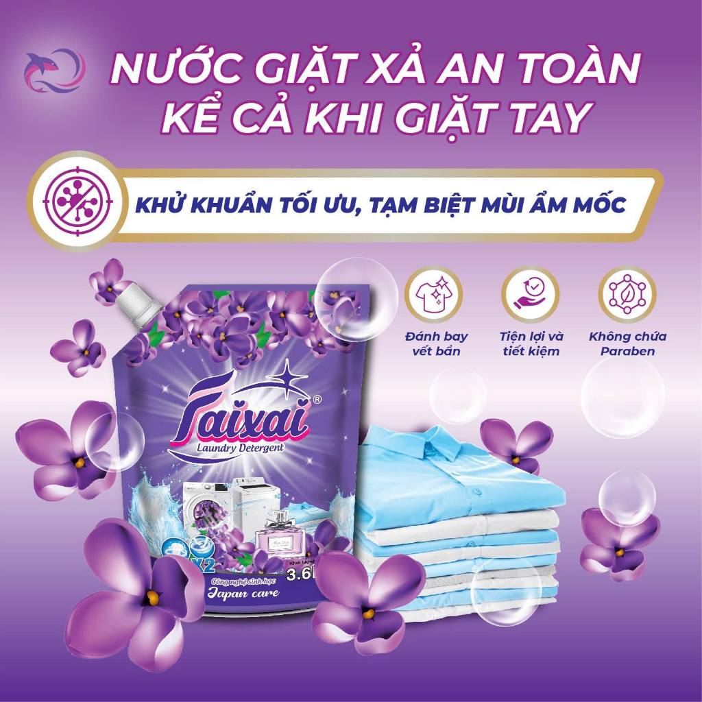 Túi nước giặt xả Faixai 6n1 dưỡng vải chống bai xù nhão mất dáng của sợi vải