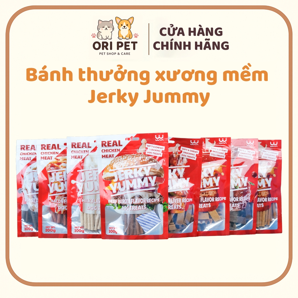 Bánh thưởng xương mềm cho chó Jerky Jummy, snack cho cún nhiều vị - Real chicken