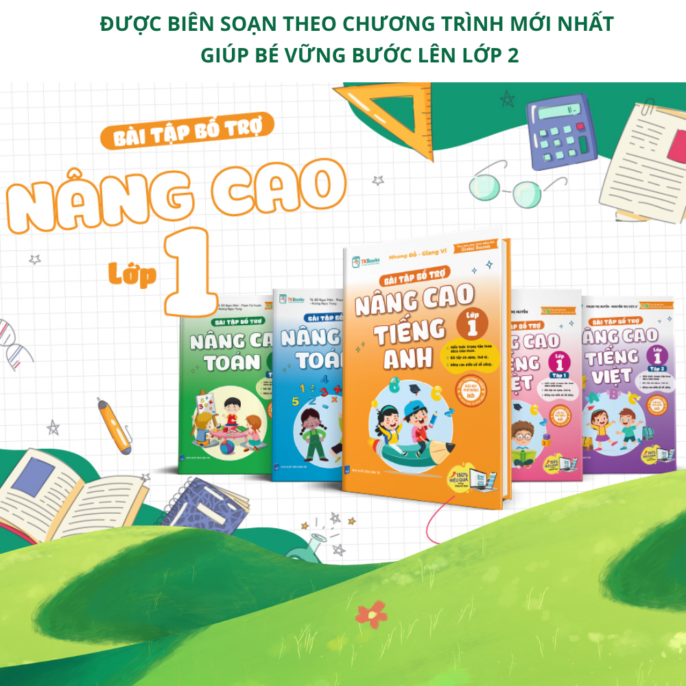 Sách - Tham khảo Lớp 1 - Combo Bài tập bổ trợ nâng cao Toán - Tiếng Việt - Tiếng Anh Lớp 1 (Tập 1+ T